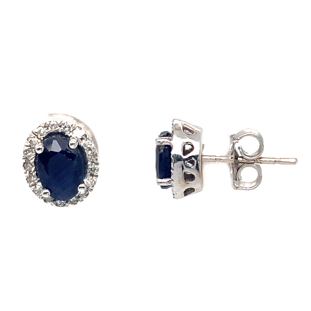 14K White Gold Sapphire and Diamond Halo Earrings
