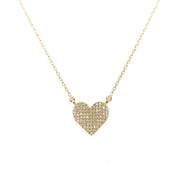 14K Yellow Gold Pave Diamond Heart Necklace
