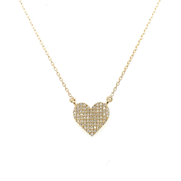 14K Yellow Gold Pave Diamond Heart Necklace
