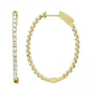 14k Yellow Gold Oval Hoop Diamond Earrings