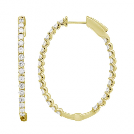 14 Karat Yellow Gold Diamond Hoop Earrings With 2.45ctw Round Diamonds
