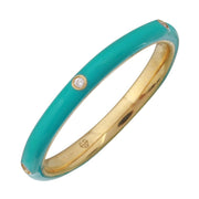 14K Stackable Turquoise Enamel Ring with Diamonds