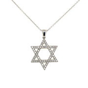 14K White Gold Diamond Star of David Necklace