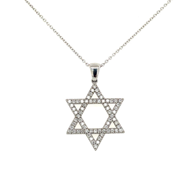 14K White Gold Diamond Star of David Necklace