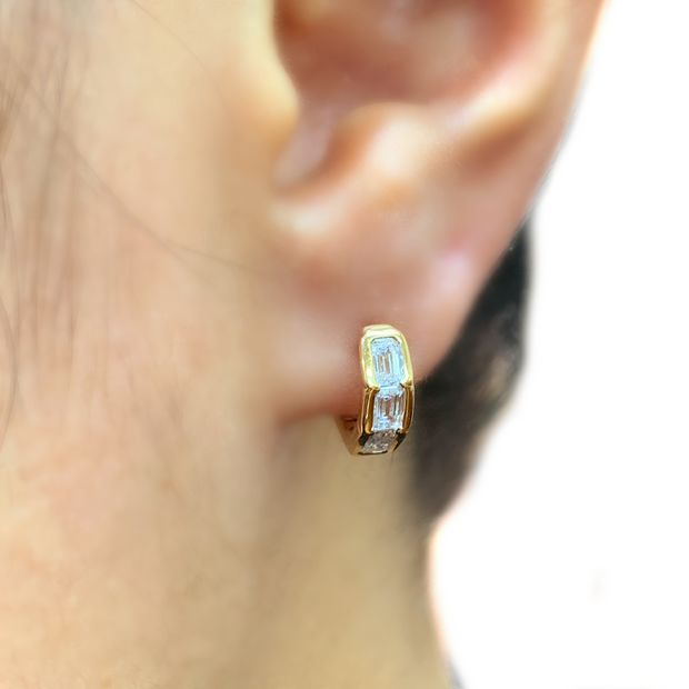 14k Small Laboratory Grown Emerald-Cut Diamond Hoops