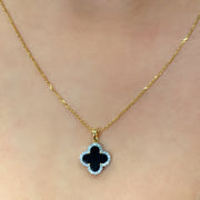 14k Yellow Gold Onyx Clover Pendant