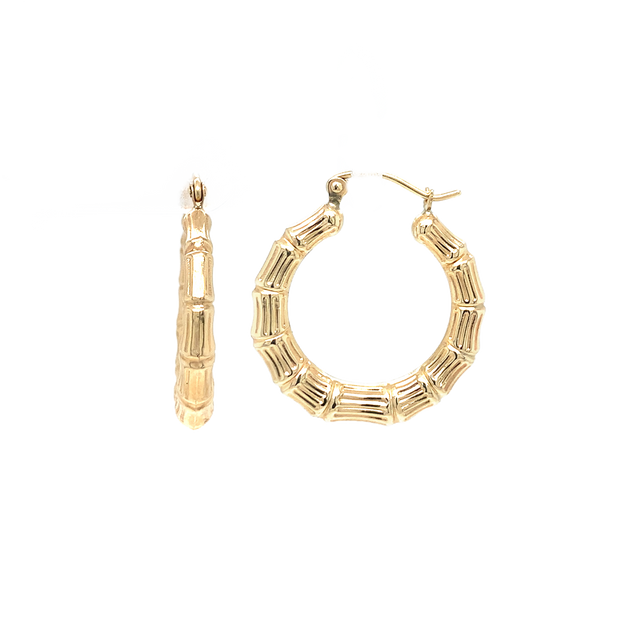 14K Yellow Gold Small Bamboo Hoop Earrings