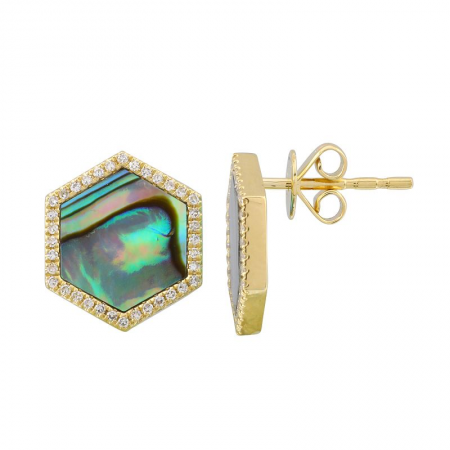 14K Yellow Gold Abalone and Diamond Earrings