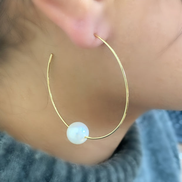 14K Gold Large Hoops with Pearls