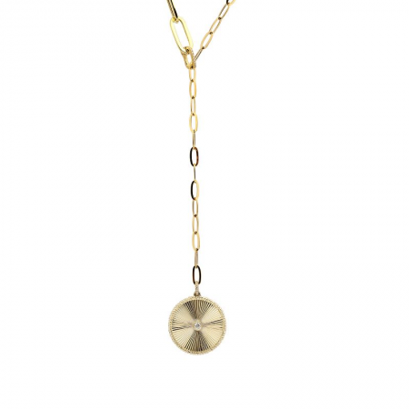 14 Karat Yellow Gold Drop Pendant Necklace With 0.04ct Round Diamond
