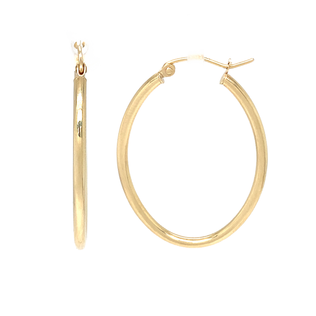 14K Yellow Gold Large Oval Hoop Earrings
