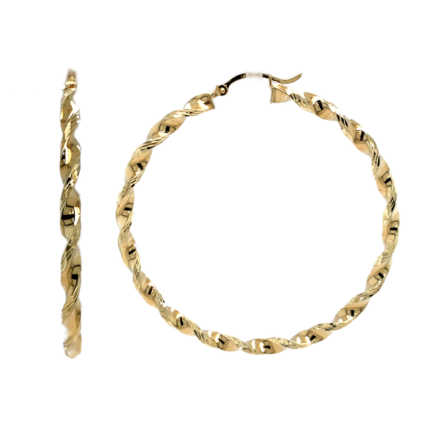 14K Yellow Gold Large Twisted Hoop Earrings