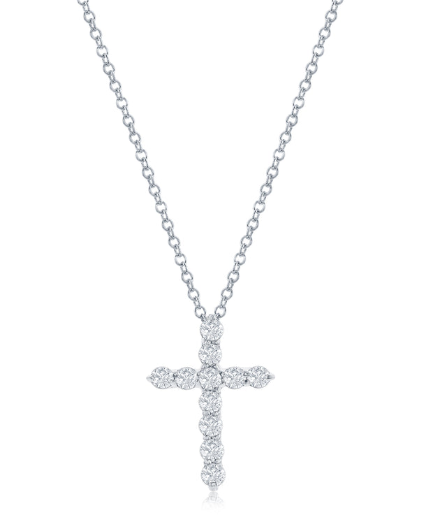 14K White Gold Diamond Cross Necklace