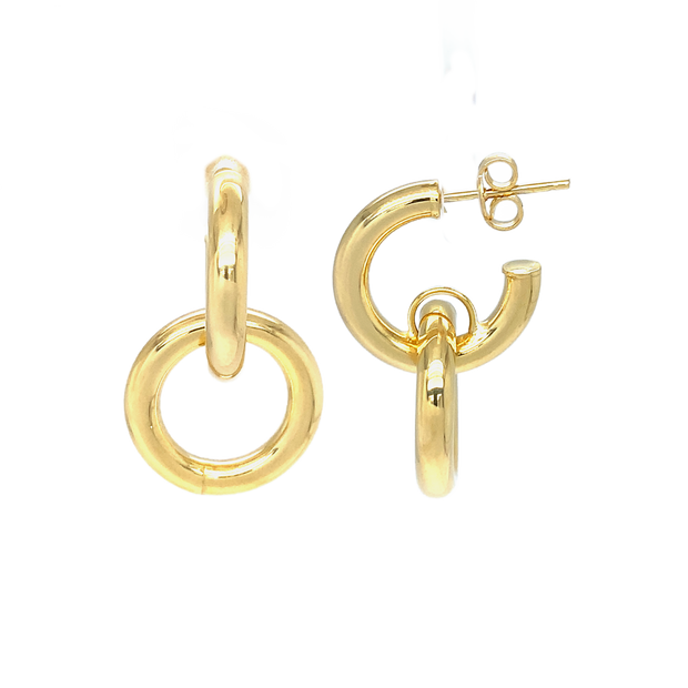 14K Yellow Gold Circle Drop Earrings