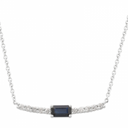 14K White Gold Diamond and Sapphire Bar Pendant