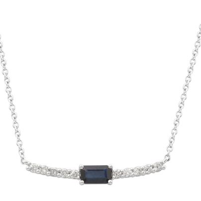 14K White Gold Diamond and Sapphire Bar Pendant