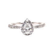 14K White Gold Pear Shape Halo Natural Diamond Engagement Ring