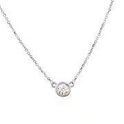 14K White Gold Bezel Set Diamond Solitaire Necklace