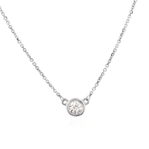 14K White Gold Bezel Set Diamond Solitaire Necklace