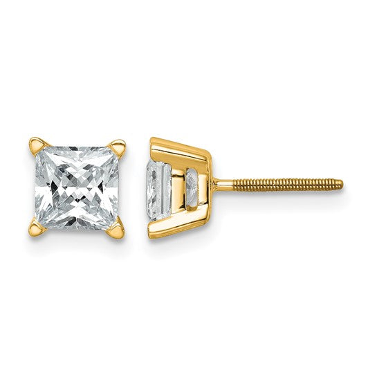 14 Karat Yellow Gold Laboratory Grown Diamond Stud Earrings With 2.00ctw Princess Cut Diamonds