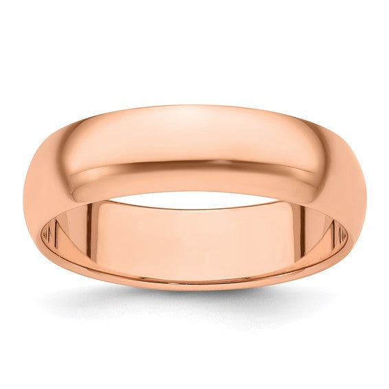 14 Karat Rose Gold Plain 6MM Heavy Weight Wedding Band