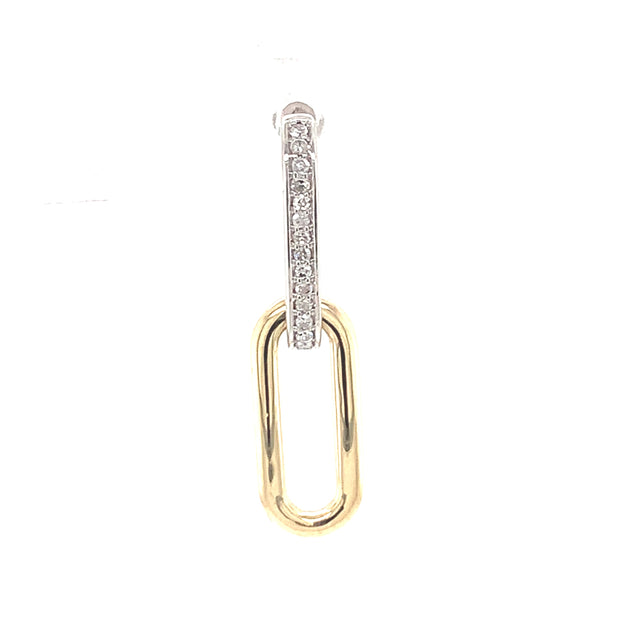 14K Two Tones Gold Paperclip Diamond Drop Earrings