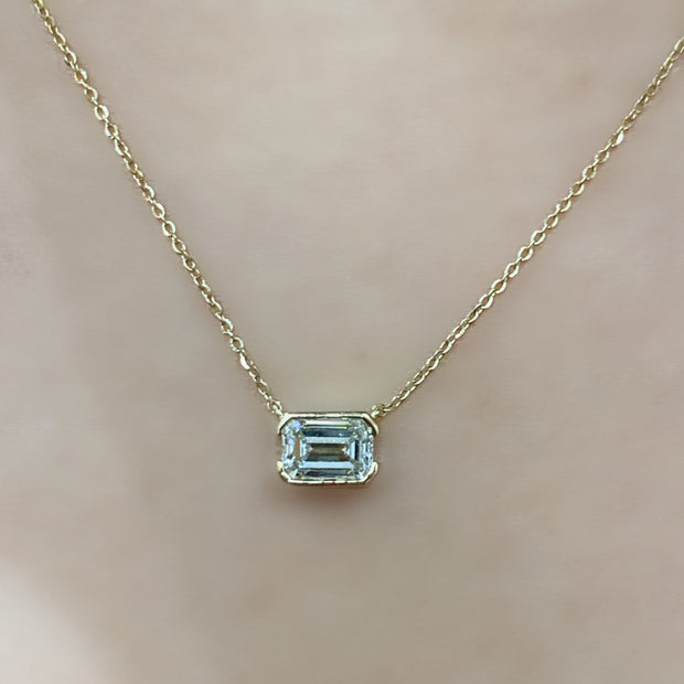 14k Yellow East-West Laboratory Grown Emerald Cut Diamond Pendant