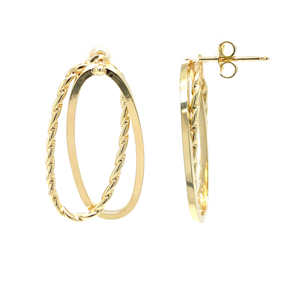 14K Yellow Gold Double Hoop Dangle Earrings