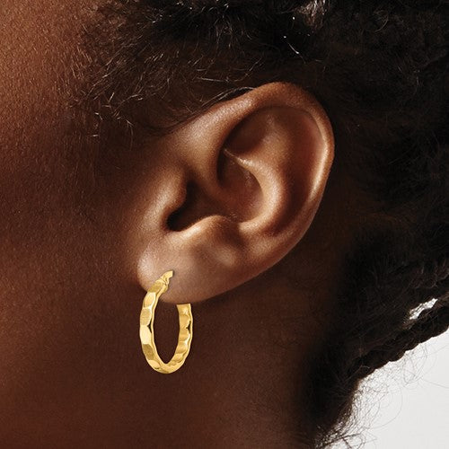 14K Gold Small Textured Hoop Earrings