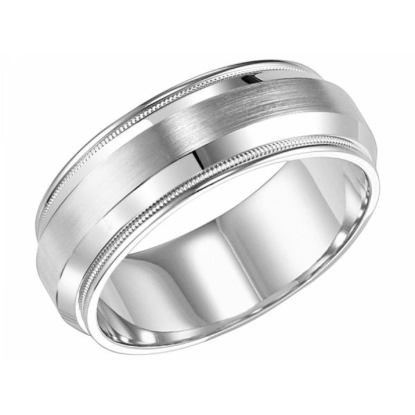 14K White Gold Men's Beveled Wedding Band