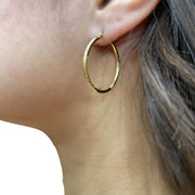 14K Diamond Cut Medium Hoop Earrings