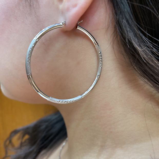 14K Satin Finish Large Hoop Earrings