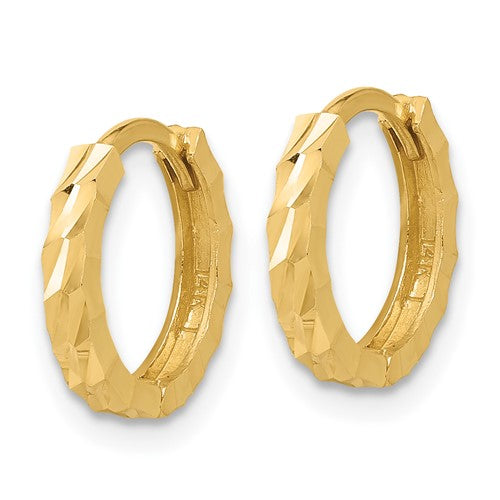 14K Diamond Cut Huggie Hoop Earrings