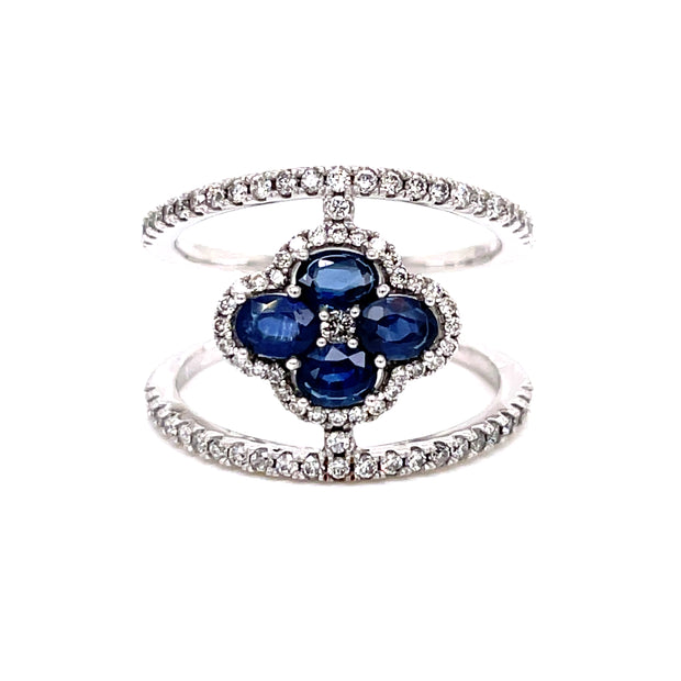 14K White Gold Sapphire and Diamond Negative Space Ring