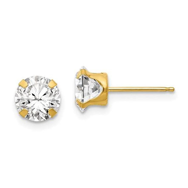 14K 6.5mm Cubic Zirconia Post Earrings
