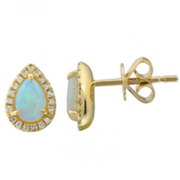 14K Yellow Opal Stud Earrings With Diamond Halo