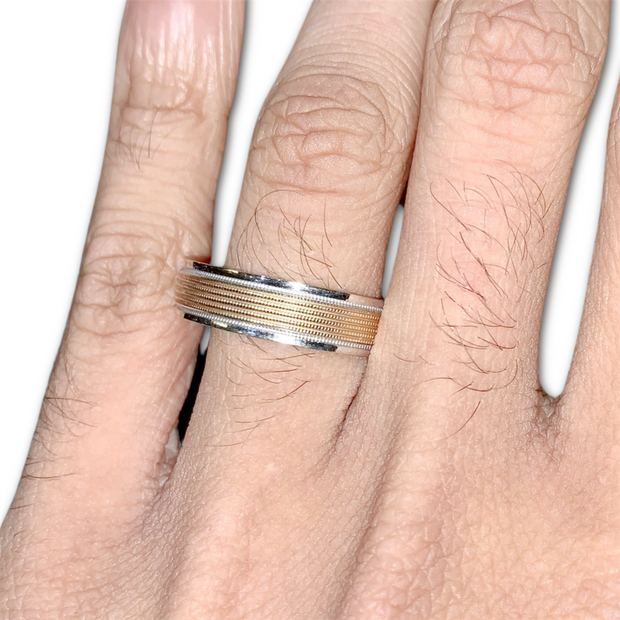 14K Two Toned Textured Gold Band