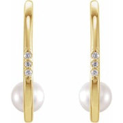 14K Yellow Gold Pearl and Diamond Hoops