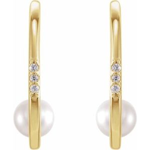 14K Yellow Gold Pearl and Diamond Hoops